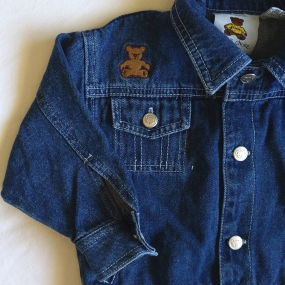 vintage teddy's choice bear embroidered denim jacket 24 months baby